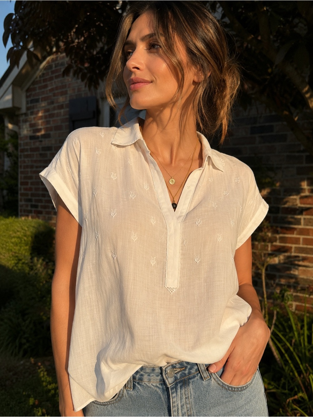 Rag & Bone Robin White Embroidered Ramie Popover Top Size L NWT